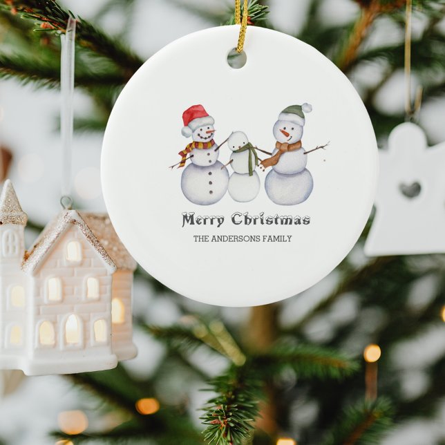 Merry Christmas-Cute Snowmen Family Christmas Ceramic Ornament (Creator Uploaded)