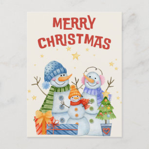 Merry Christmas Cute Snowmen Family Holiday Postcard