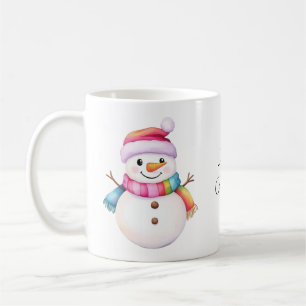 Merry Christmas Cute Snowmen Rainbow Colours Coffee Mug