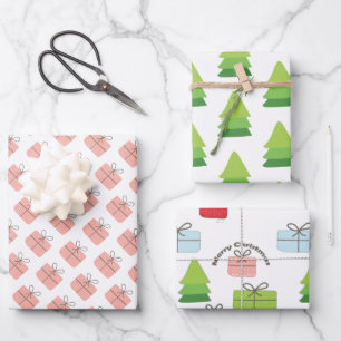 Merry Christmas Cute Tree Pattern Wrapping Paper Sheet