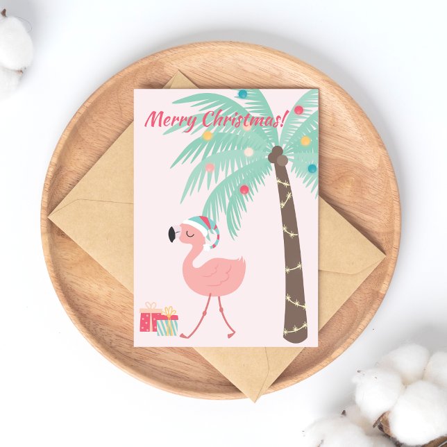 Merry Christmas! Cute Tropical Santa Flamingo Holiday Postcard (Creator Uploaded)