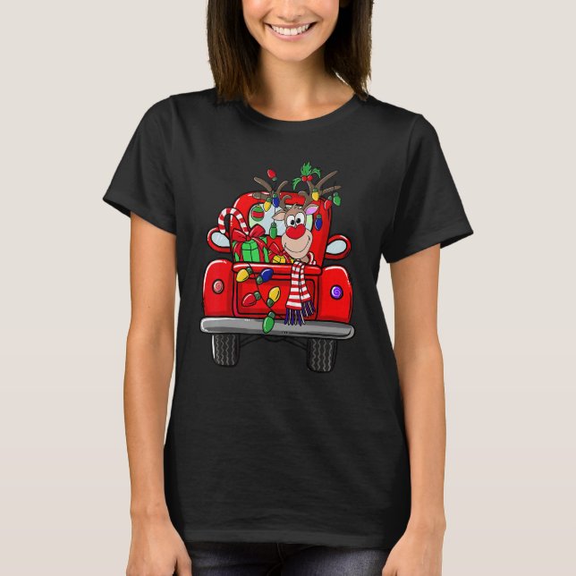 Merry Christmas Cute Truck Reindeer  Happy Christm T-Shirt (Front)