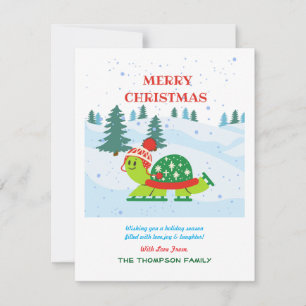 Merry Christmas Cute Turtle Ice Skating in Winter  Holiday Card