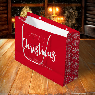 Merry Christmas Cute Whimsical Red Snowflake Large Gift Bag