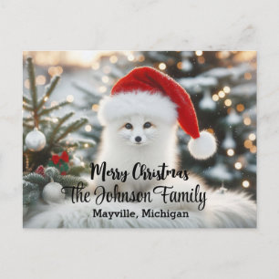 Merry Christmas Cute White Fox Personalised  Postcard