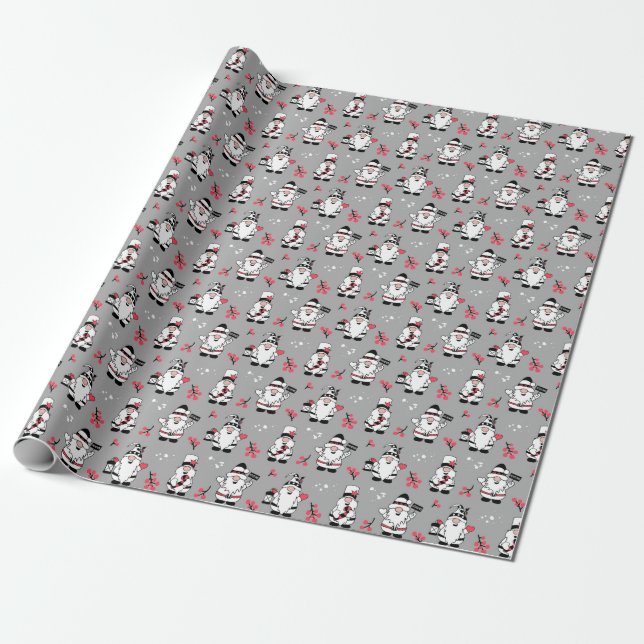MERRY CHRISTMAS | Cute Winter Holly Gnomes Wrapping Paper (Unrolled)