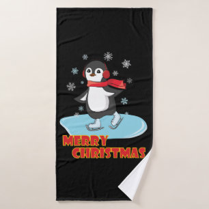 Merry Christmas Cute Winter Penguin Bath Towel