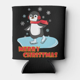 Merry Christmas Cute Winter Penguin Can Cooler