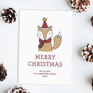 Merry Christmas. Cute winter woodland fox animal Holiday Card