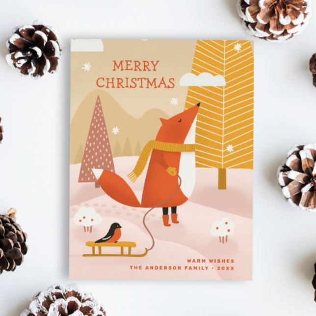 Merry Christmas. Cute winter woodland fox animal Holiday Postcard (Creator Uploaded)