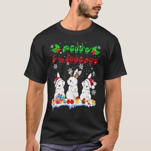 Merry Christmas Cute Xmas Bunny Asl Sign Language  T-Shirt (Front)