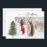 Merry Christmas cute xmas trees one photo snow Holiday Card<br><div class="desc">Merriest Christmas. Celebrate the season with this family photo postcard It is fully customisable and personalised with your own greeting messages. It is simple,  easy,  yet modern minimalist and festive. This is the perfect greeting card for sending your holiday wishes.</div>