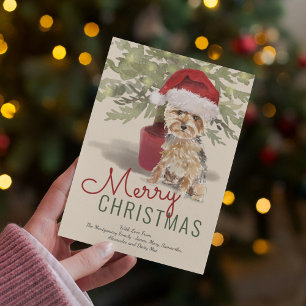 Merry Christmas Cute Yorkshire Terrier Holiday Card