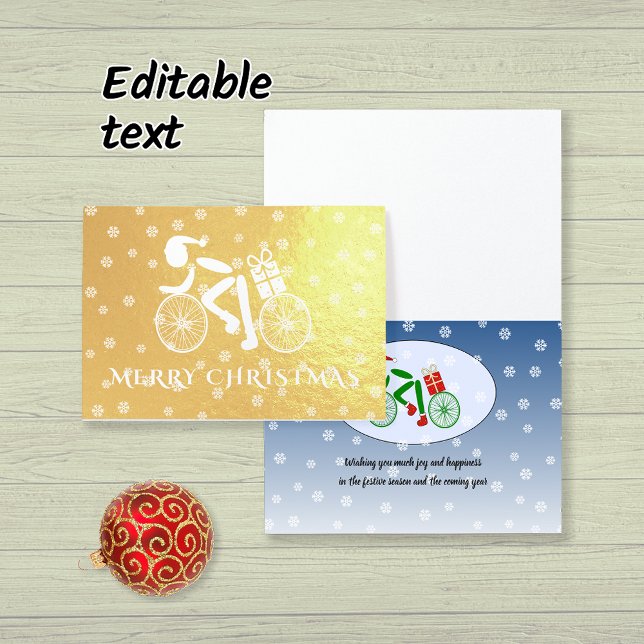 Merry Christmas cyclist custom text Foil Card (Creator Uploaded)