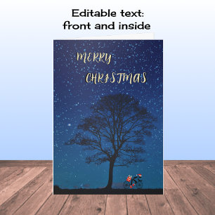 Merry Christmas cyclist night sky modern Holiday Card
