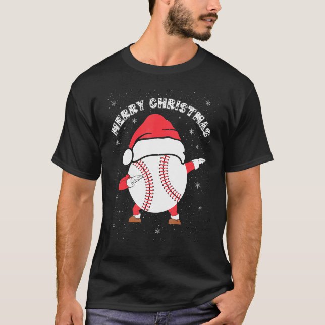 Merry Christmas Dabbing Baseball with Xmas Hat   M T-Shirt (Front)
