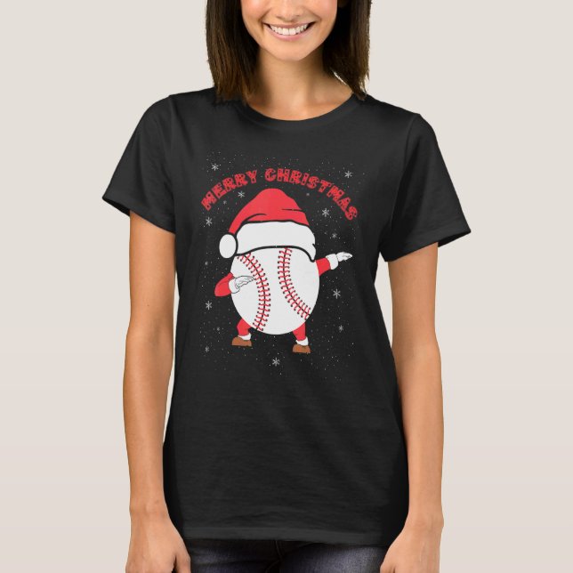 Merry Christmas Dabbing Baseball with Xmas Hat   M T-Shirt (Front)