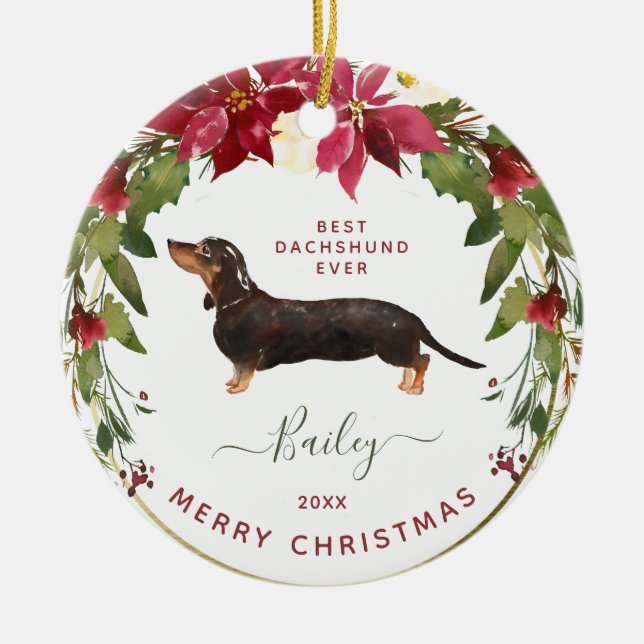 Merry Christmas Dachshund | Add Your Dog's Photo Ceramic Ornament (Front)
