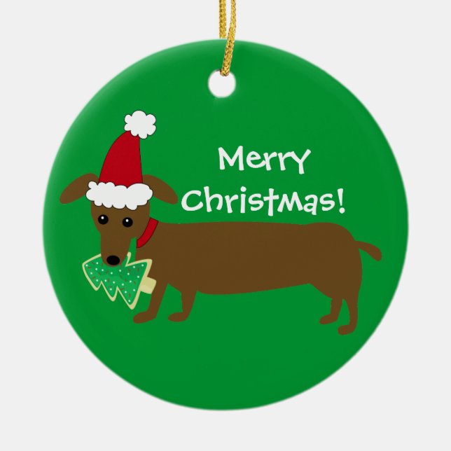 Merry Christmas Dachshund Ceramic Tree Decoration (Front)