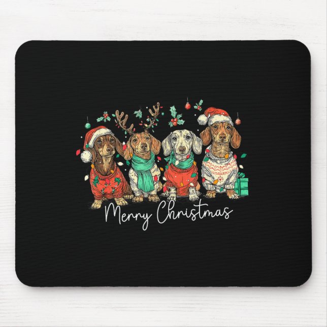 Merry Christmas Dachshund Dog Christmas Holiday Pe Mouse Pad (Front)