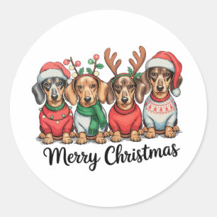 Merry Christmas Dachshund Dog Cute Puppy Pet Lover Classic Round Sticker