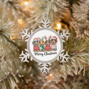 Merry Christmas Dachshund Dog Cute Puppy Pet Lover Snowflake Pewter Christmas Ornament