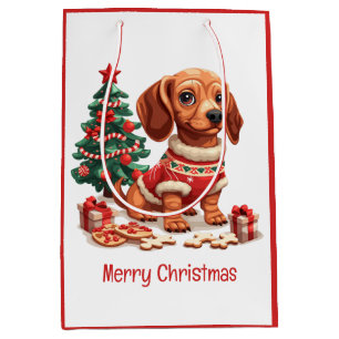 Merry Christmas Dachshund Dog Holiday Cookies Medium Gift Bag