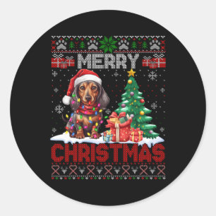 Merry Christmas Dachshund Dog Lover Family Ugly Xm Classic Round Sticker
