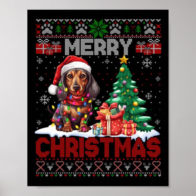 Merry Christmas Dachshund Dog Lover Family Ugly Xm Poster (Front)