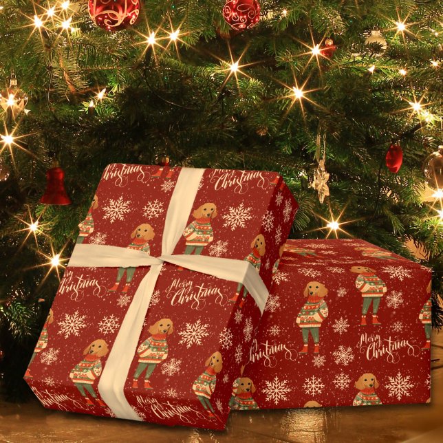 Merry Christmas Dachshund Dog Red Holiday Wrapping Paper (Creator Uploaded)
