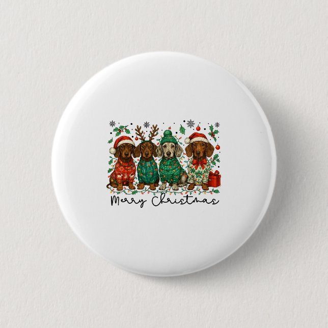 Merry Christmas Dachshund Dog Retro Xmas Puppy Men 6 Cm Round Badge (Front)