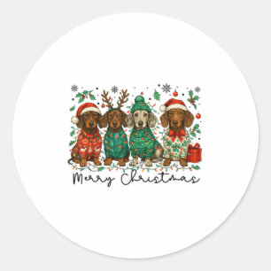 Merry Christmas Dachshund Dog Retro Xmas Puppy Men Classic Round Sticker