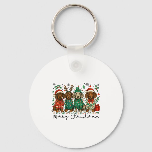 Merry Christmas Dachshund Dog Retro Xmas Puppy Men Key Ring (Front)
