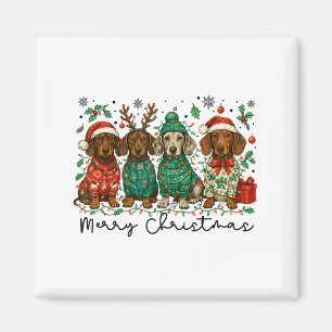 Merry Christmas Dachshund Dog Retro Xmas Puppy Men Magnet