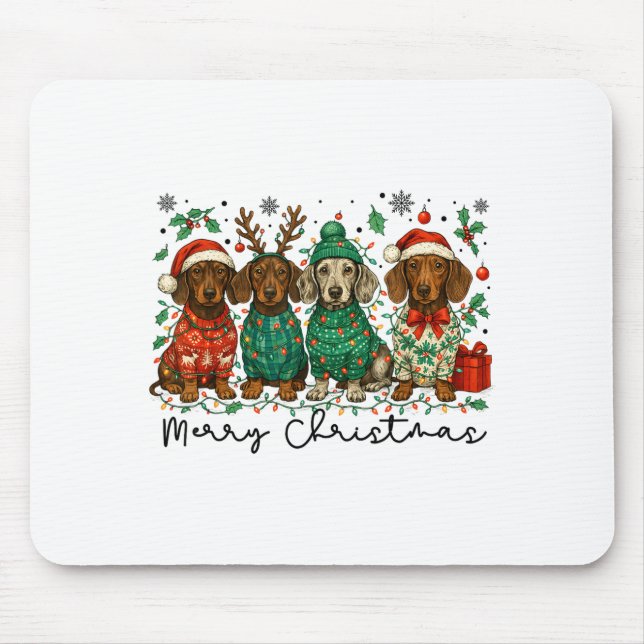 Merry Christmas Dachshund Dog Retro Xmas Puppy Men Mouse Pad (Front)