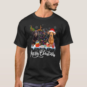 Merry Christmas Dachshund Dog Santa Light Reindeer T-Shirt