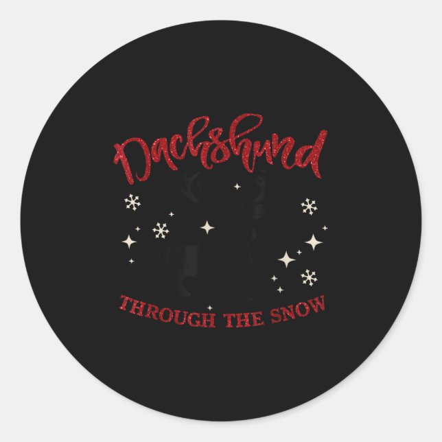 Merry Christmas Dachshund Dog Through The Snow  Classic Round Sticker (Front)