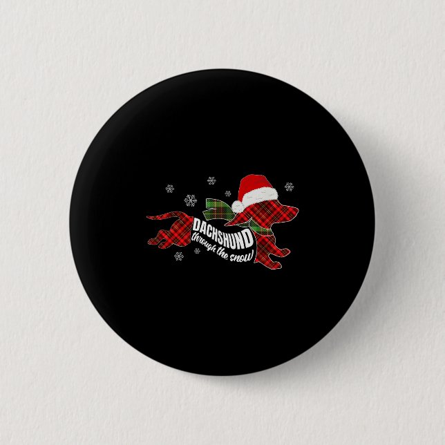 Merry Christmas Dachshund Dog Through The Snow Pla 6 Cm Round Badge (Front)