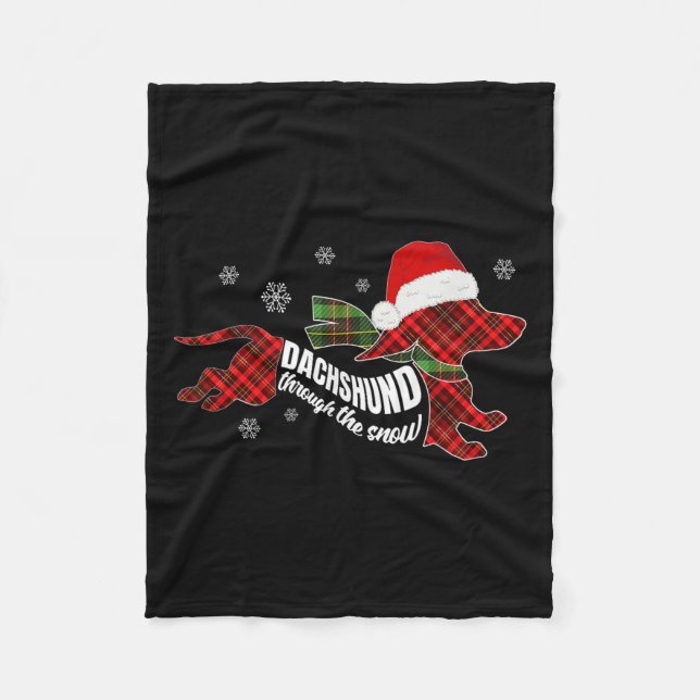 Merry Christmas Dachshund Dog Through The Snow Pla Fleece Blanket (Front)