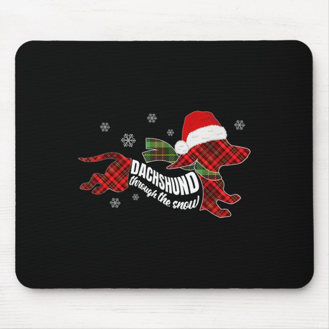 Merry Christmas Dachshund Dog Through The Snow Pla Mouse Pad (Front)