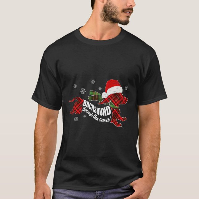 Merry Christmas Dachshund Dog Through The Snow Pla T-Shirt (Front)