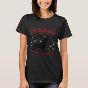 Merry Christmas Dachshund Dog Through The Snow  T-Shirt