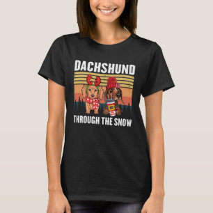 Merry Christmas Dachshund Dog Through The Snow Xma T-Shirt