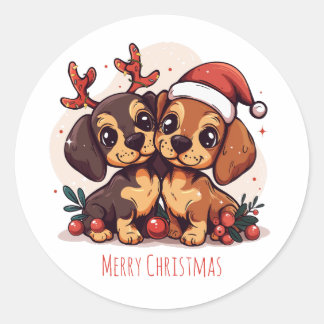 Merry Christmas Dachshund Dogs Classic Round Sticker