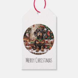 Merry Christmas Dachshund Dogs Elf Gift Tags