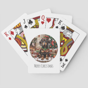 Merry Christmas Dachshund Dogs Elf Playing Cards