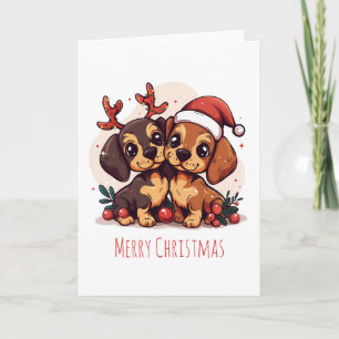 Merry Christmas Dachshund Dogs Holiday Card