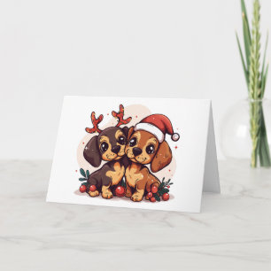 Merry Christmas Dachshund Dogs Holiday Card