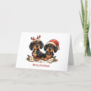 Merry Christmas Dachshund Dogs Holiday Card