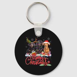 Merry Christmas Dachshund Dogs Santa Reindeer Ligh Key Ring